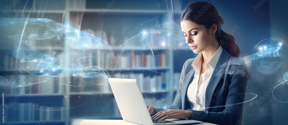Poster online classes photo with vr interface copy space distance education server for e learning webinars 