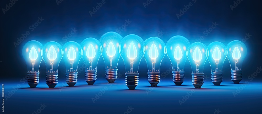 Poster light bulbs loading one glowing on blue creative idea uploading a new concept for project success co