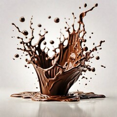 Fototapeta premium This chocolate splash, beautifully captured and isolated against a white background, is rich elevates creative projects, and conveys decadence and sweetness.