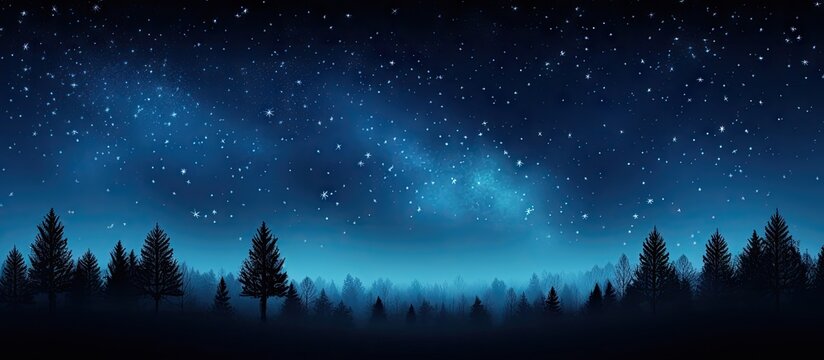 Night sky with stars and dark silhouettes of trees Copy space image Place for adding text or design