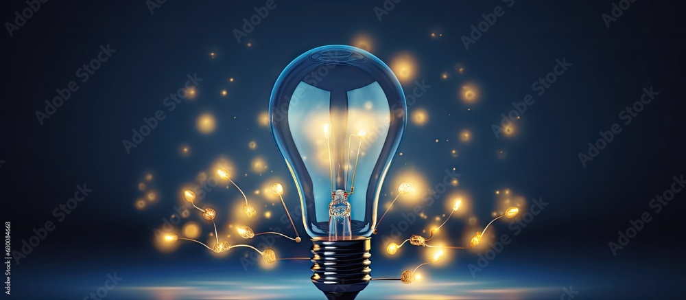 Poster light bulbs loading one glowing on blue creative idea uploading a new concept for project success co