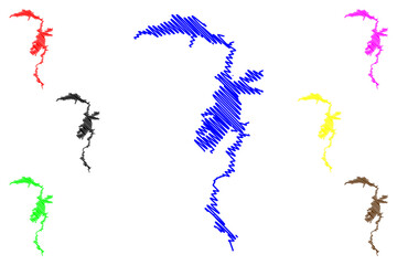 Obraz premium Lake Pathfinder Reservoir (United States of America, North America, us, usa, Wyoming) map vector illustration, scribble sketch Pathfinder Dam map