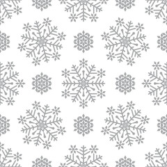 Vector seamless Christmas pattern with monochrome silvery snowflakes on a transparent background