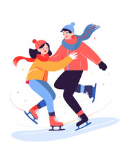 Pair ice skating flat vector illustration