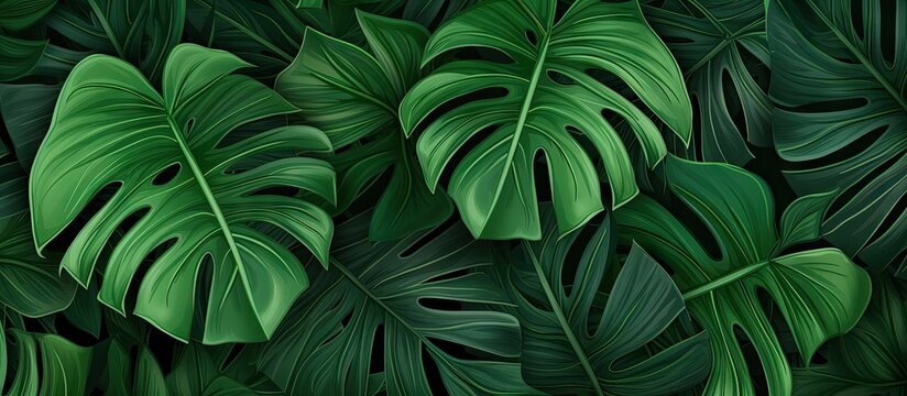 Leaf pattern with tropical illustrations Copy space image Place for adding text or design