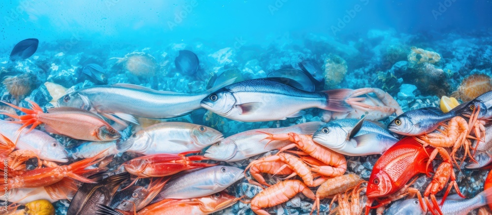 Poster lively seafood backdrop copy space image place for adding text or design