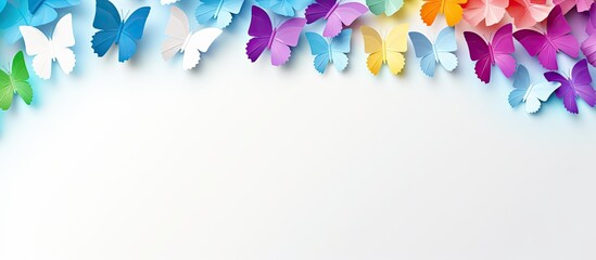 Multicolored paper backdrop with origami butterflies representing Zero Discrimination Day Blank area for message Copy space image Place for adding text or design - obrazy, fototapety, plakaty