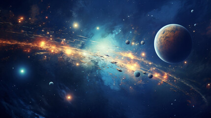 Universe scene with planets stars and galaxies