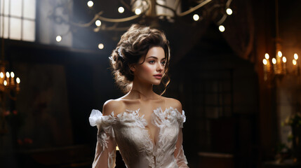 bride posing with white wedding gown portrait elegant luxurious dress bridal 