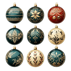 collection of the Christmas balls on the white background