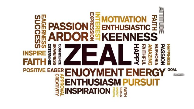 Zeal animated tag word cloud;text design animation kinetic typography seamless loop.