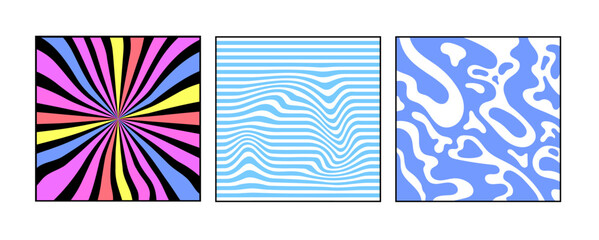 Abstract pattern with colorful waves with rays. Trendy illustration in style retro 60s, 70s 