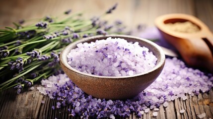 Obraz na płótnie Canvas Lavender culinary salt. Beauty procedures and relaxation in beauty salons.