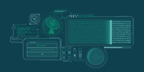 Futuristic HUD interface for radio telescope data decoding.