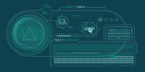 HUD interface for processing server data with text decoding.
