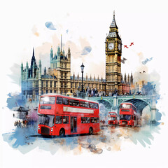 Drawing of London with landmark and popular for tourist attractions - obrazy, fototapety, plakaty