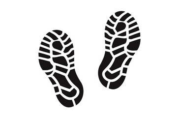 Human shoe footprints. Pair of prints from sneakers or boots. Left and right leg. Shoe sole. Walking foot steps. Black and white vector isolated on white. Icon, symbol, pictogram. kid's footprints