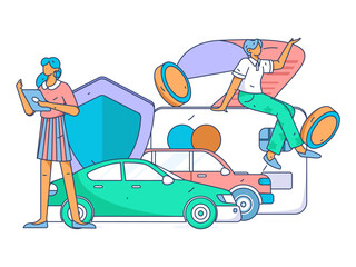 Buy insurance for car flat character vector concept operation illustration
