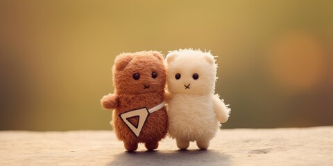 couple funny toy felt bears hugging in sunny weather, Lets Hug, banner