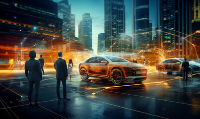 Business people walking on the road in modern city. 3D rendering.