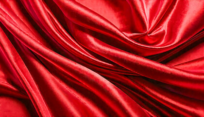 Red satin fabric as background, top view. Space for text