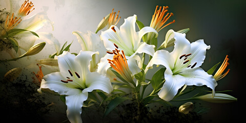 Revealing Nature's Artistry: Exploring the Intricate Anthers of the Oriental Lily Up Close,a macro shot of the anthers of a oriental lily ai generated
