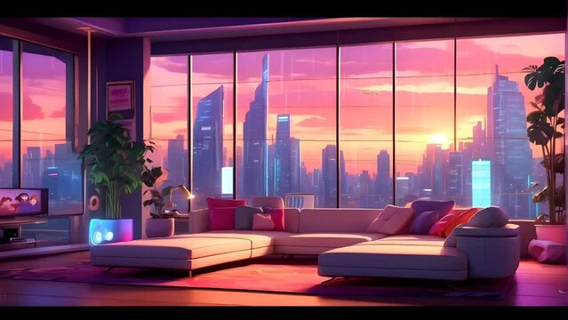 Animated Stream Screen Cyberpunk Room Looped Vtuber (Instant Download) 