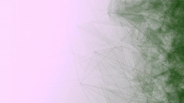 Pink green gradient wallpaper vj loop background. Fantasy abstract technology, engineering and science backdrop with particles and plexus connected lines. Wireframe 3D animation and copy space