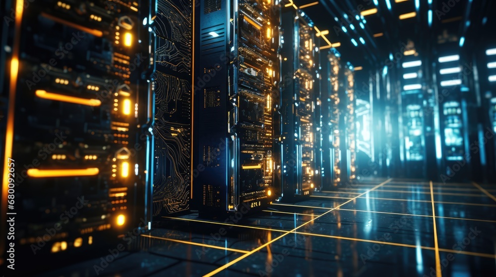 Aufkleber cryptocurrency hub: computer racks in a secure server room showcase cryptocurrency mining. ideal for