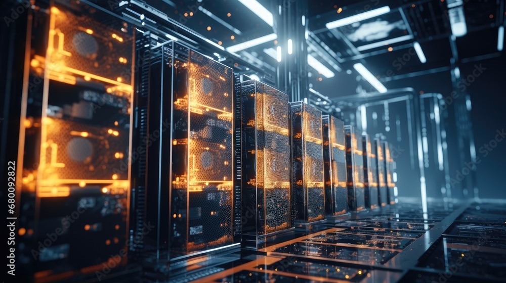 Aufkleber cryptocurrency hub: computer racks in a secure server room showcase cryptocurrency mining. ideal for