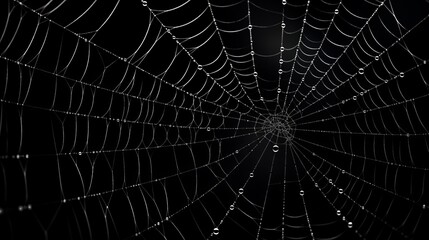 white cobweb on a black background in the dark.