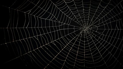 white cobweb on a black background in the dark.