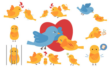 児童虐待と保護をイメージした鳥のイラストセット