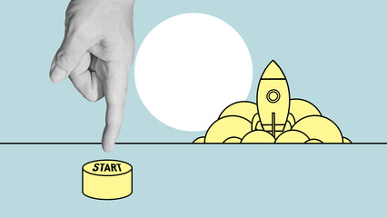 Collage with New startup launch, business ideas, creativity.