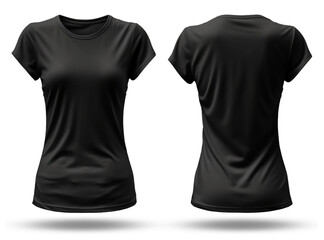 plain black women t-shirt with front and back view, mockup template design isolated on transparent background. generative ai
