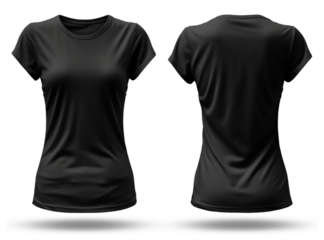 plain black women t-shirt with front and back view, mockup template design isolated on transparent background. generative ai