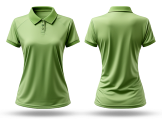 plain green women's polo t-shirt with front and back view, mockup template design isolated on transparent background. generative ai