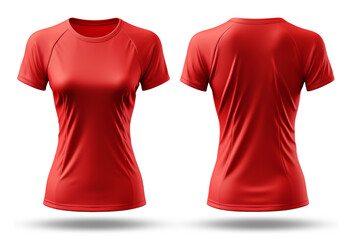 plain red women t-shirt with front and back view, mockup template design isolated on transparent background. generative ai