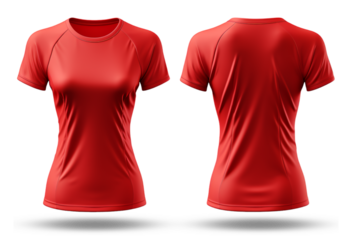 plain red women t-shirt with front and back view, mockup template design isolated on transparent background. generative ai