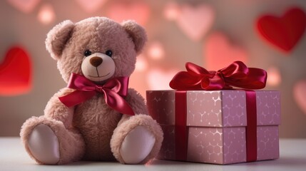 Heartfelt surprises: A charming box holds a cuddly Teddy bear, creating a perfect Valentine's Day or Birthday greeting card with a warm 'I love you' concept. Good morning, love!