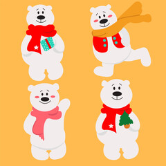 polar bear and snowman set christmas elements