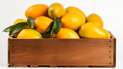 Angled view of a crate of mangoes fruit