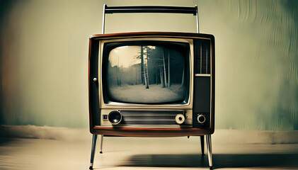 Abstract background with classic vintage tv, retro style old television - obrazy, fototapety, plakaty
