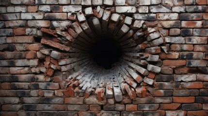 brick wall with a round hole.