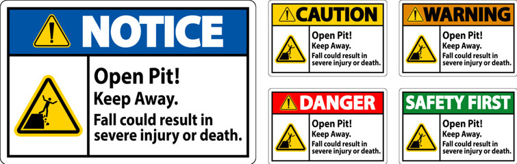 Danger Sign Open Pit Keep Away Fall Could Result In Severe Injury Or Death