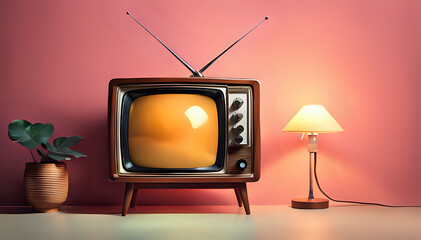 Abstract background with classic vintage tv, retro style old television