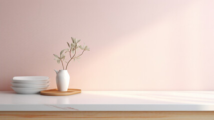 Fototapeta na wymiar white marble kitchen tabletop, modern interior design