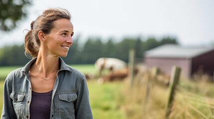 jeune femme agricultrice à la tête d'une exploitation d'élevage de vache laitière