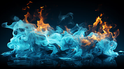 Blue and gold color fire flame on a black background