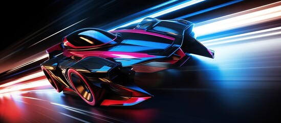 concept car with neon light trails on a black background